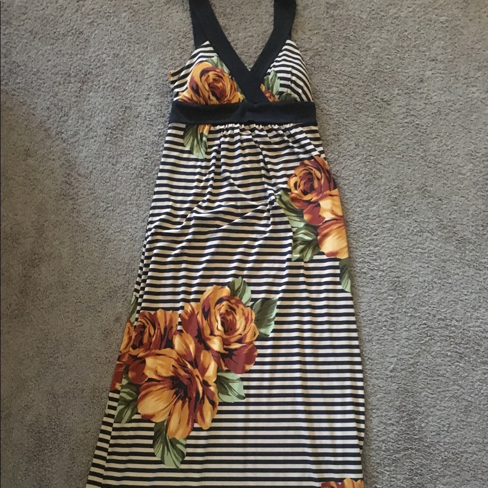 Floral and Striped Maxi Summer Dress